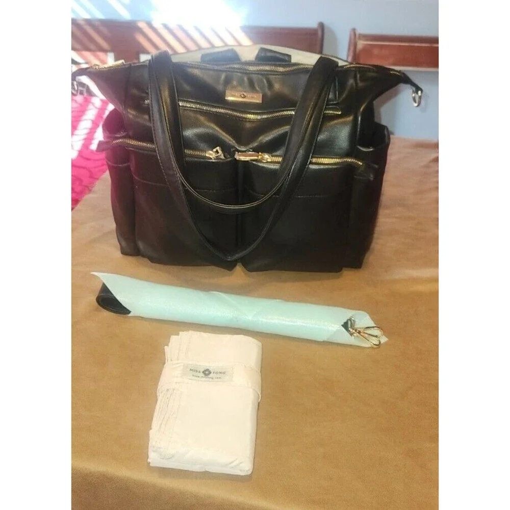 Miss Fong Diaper Bag Black Leather FA17001